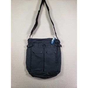 Divided Messenger Bag Crossbody Canvas Black Zipper Large Shoulder Strap NWT‎